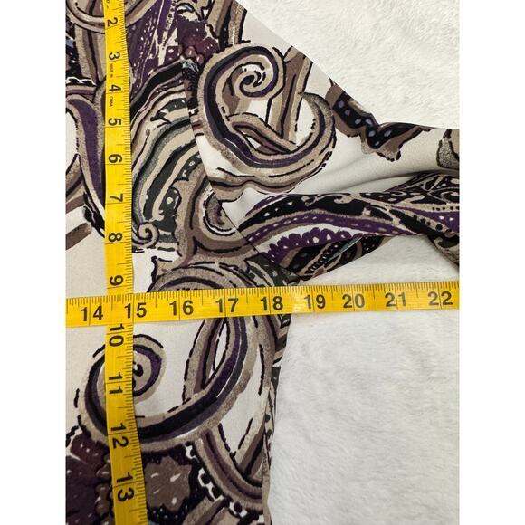 Chicos Womens Sz 0 Cardigan Blazer Purple Paisley Kaila Open Front Leopard Trim - Picture 11 of 11